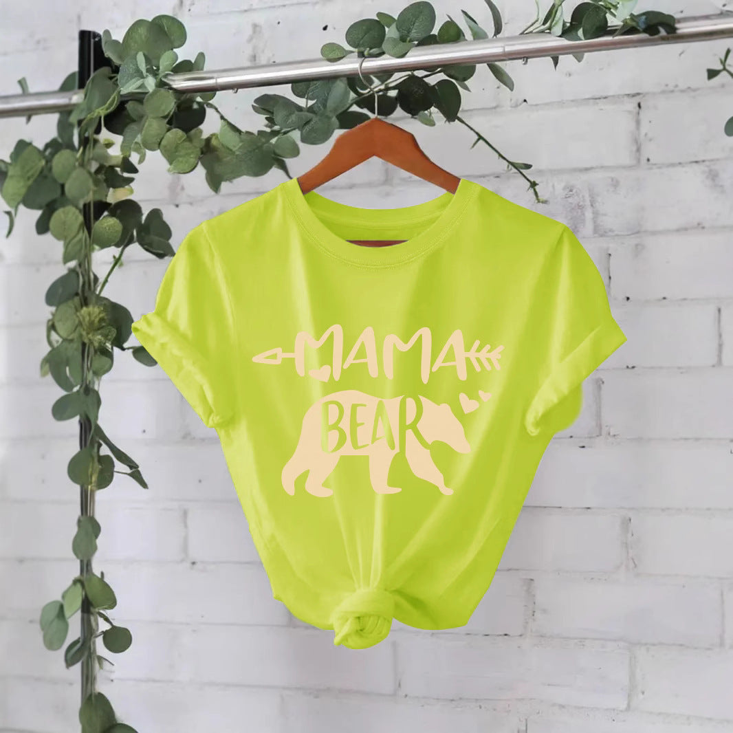 MAMA Bear BEAR Round Neck Hooded Short Sleeve