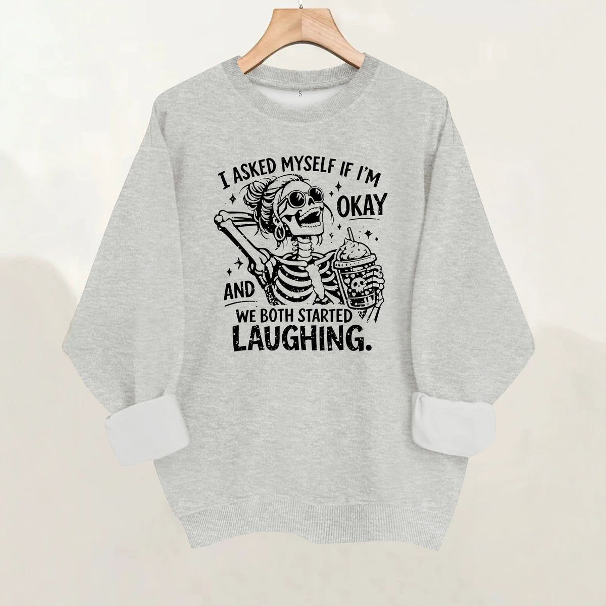 Skeleton print loose women's fleece hoodie