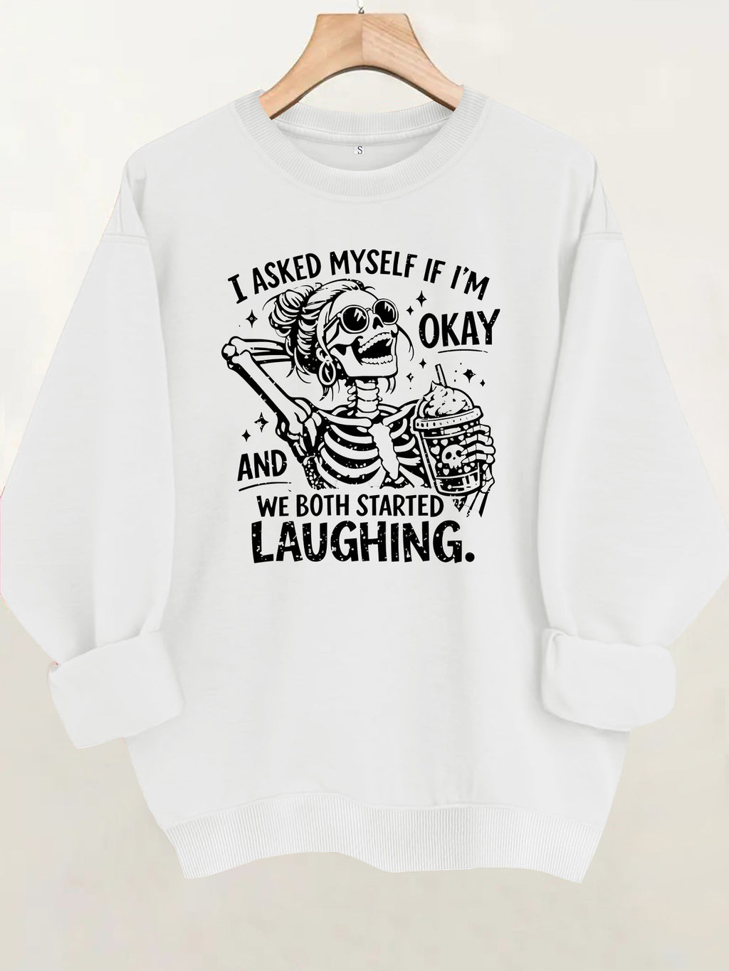 Skeleton print loose women's fleece hoodie