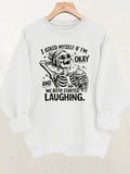 Skeleton print loose women's fleece hoodie