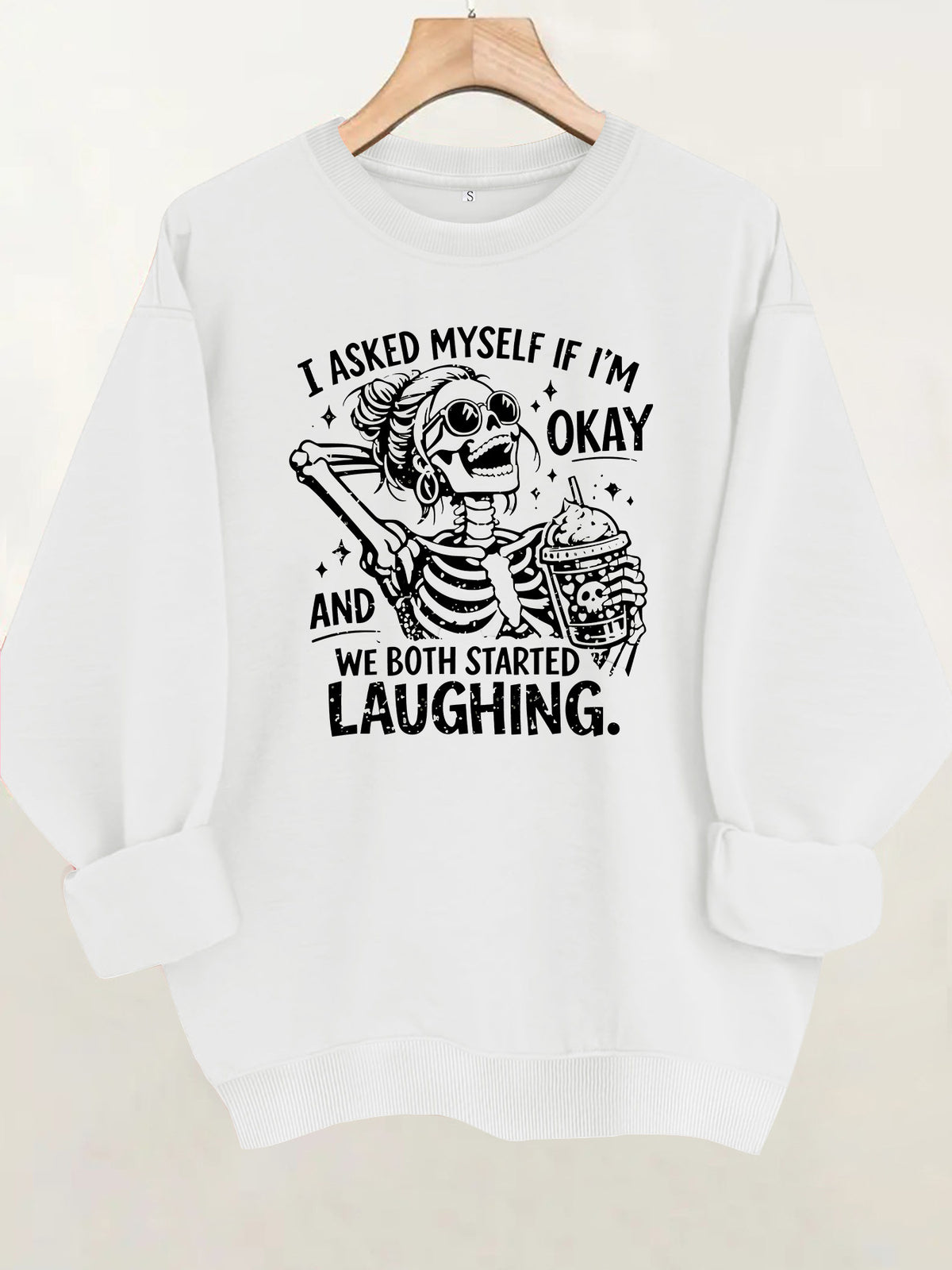Skeleton print loose women's fleece hoodie