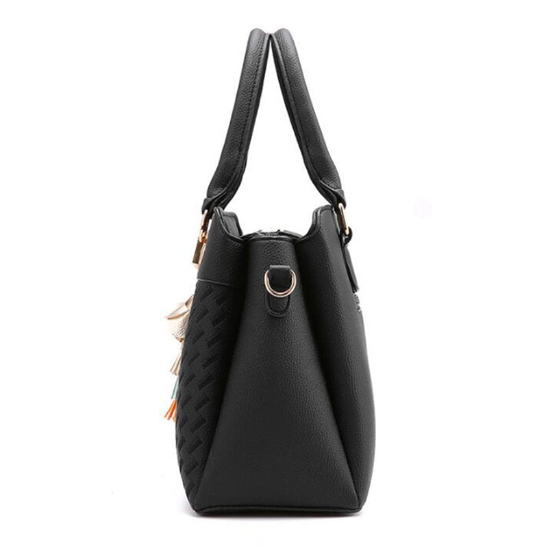 Embroidered Tassel PU Tote Bag