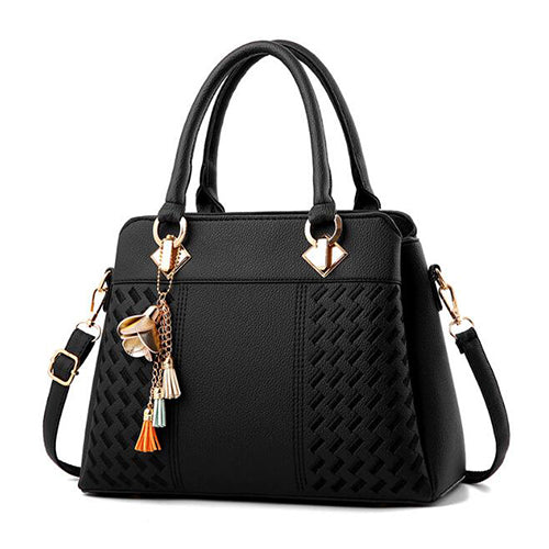 Embroidered Tassel PU Tote Bag