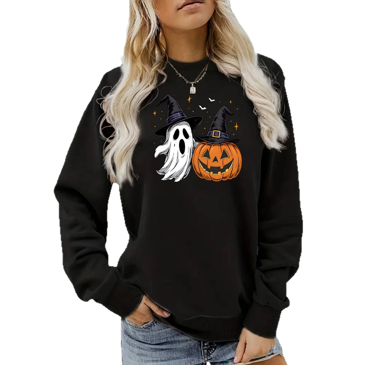 Ghost & Pumpkin Witch Hat Sweatshirt