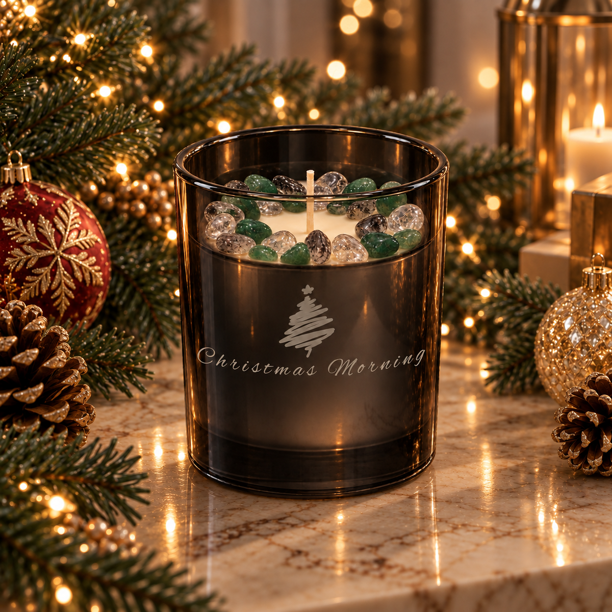 Christmas Morning Handcrafted Crystal-Infused Coconut Soy Wax Scented Candle, 10oz