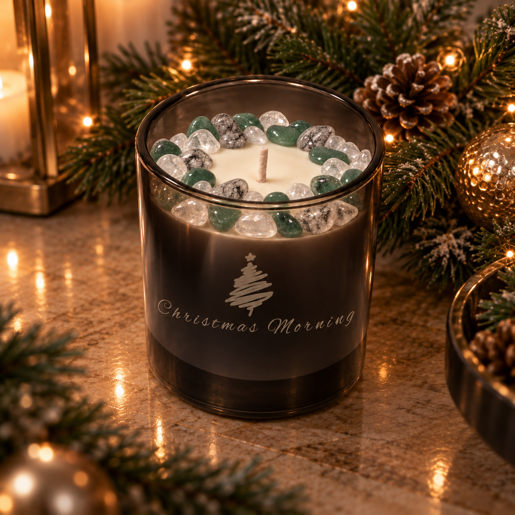 Christmas Morning Handcrafted Crystal-Infused Coconut Soy Wax Scented Candle, 10oz