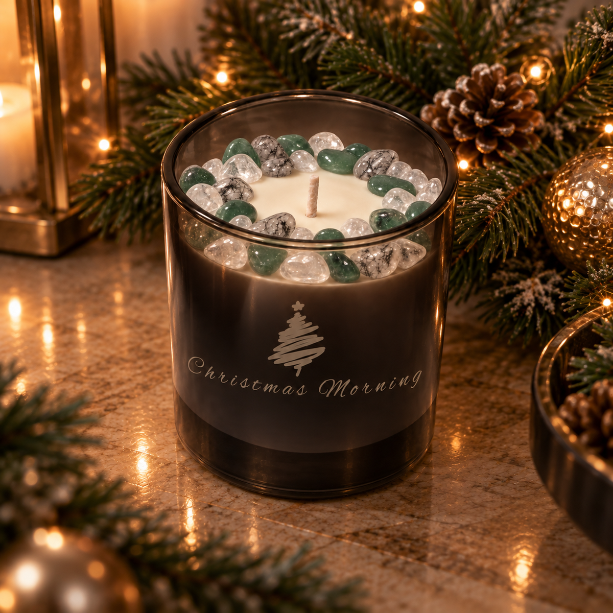 Christmas Morning Handcrafted Crystal-Infused Coconut Soy Wax Scented Candle, 10oz