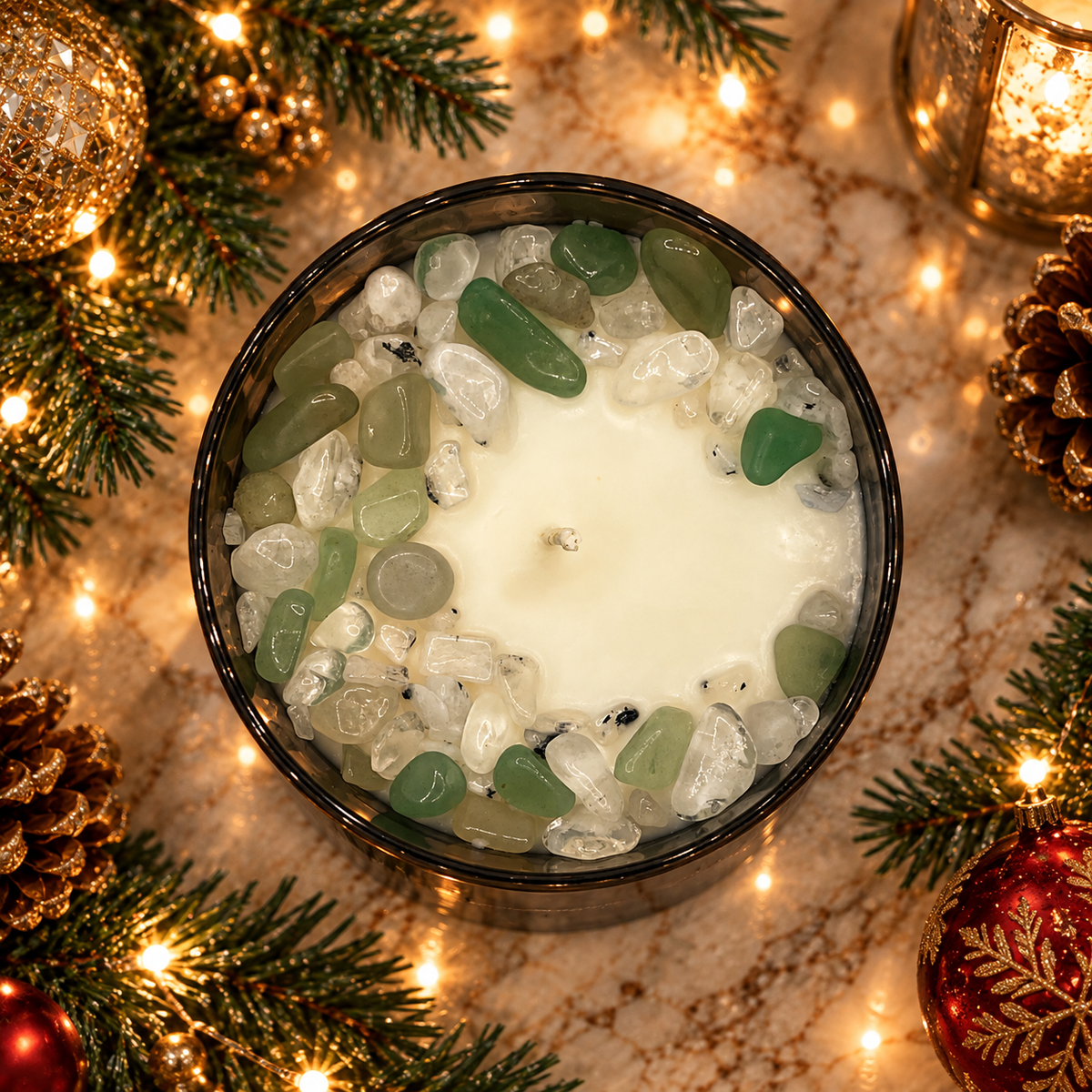 Christmas Morning Handcrafted Crystal-Infused Coconut Soy Wax Scented Candle, 10oz