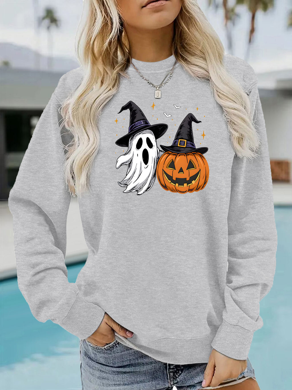 Ghost & Pumpkin Witch Hat Sweatshirt
