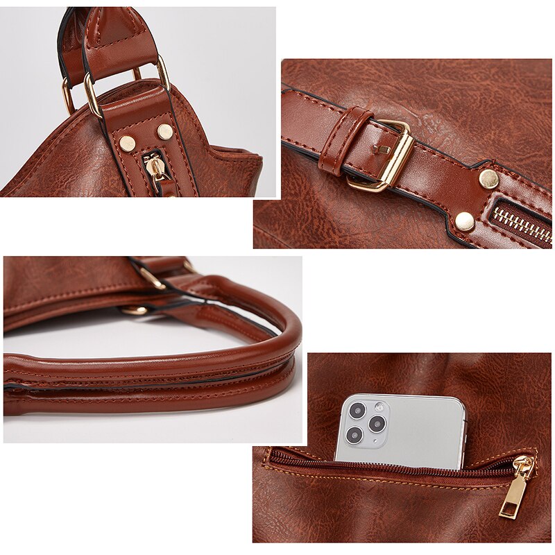 Side-Pocket PU Tote Bag