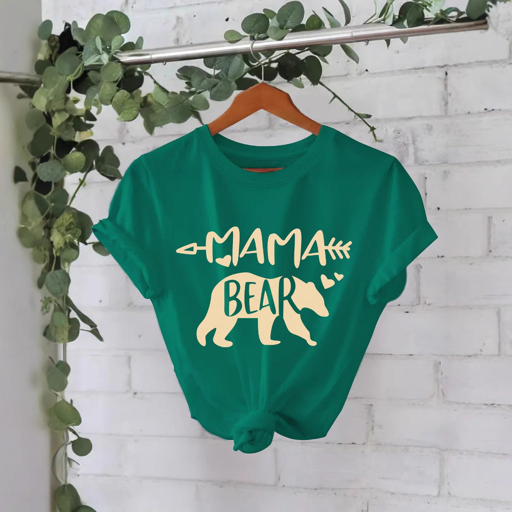 MAMA Bear BEAR Round Neck Hooded Short Sleeve