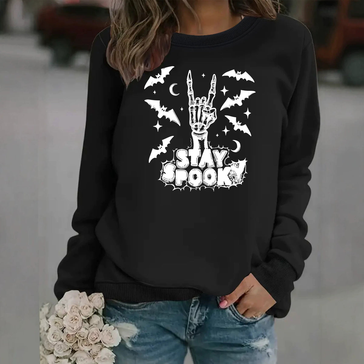 Stay Spooky Skeleton Hand Long Sleeve Shirt