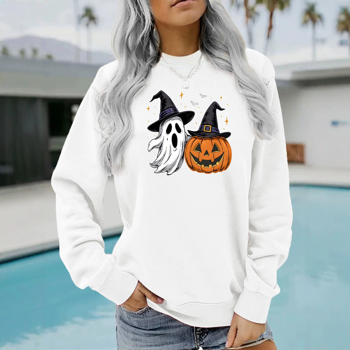 Ghost & Pumpkin Witch Hat Sweatshirt