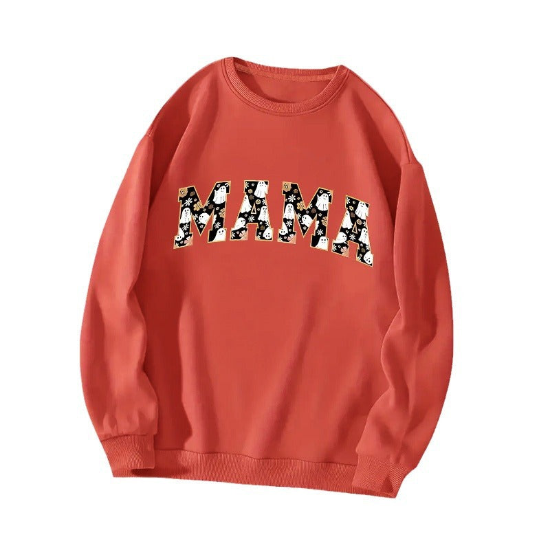 Rear collar with fleece sweatshirt round neck MAMA letter print