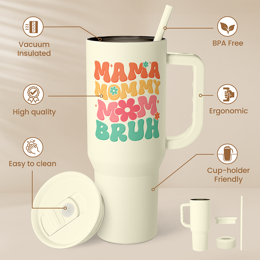 Beige Funny Mom Mama Bruh Slidemate | Slider Tumbler with Handle 40oz