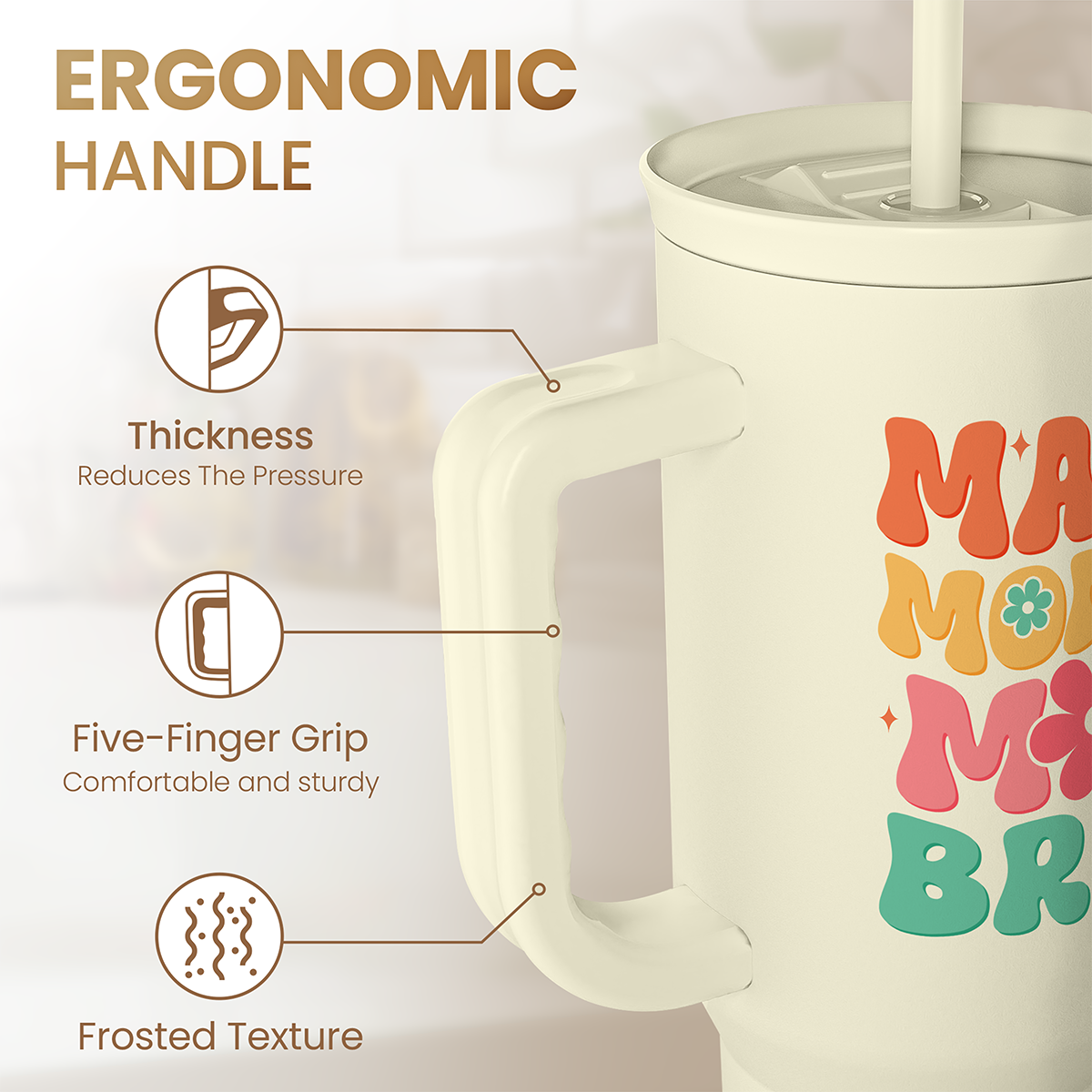Beige Funny Mom Mama Bruh Slidemate | Slider Tumbler with Handle 40oz