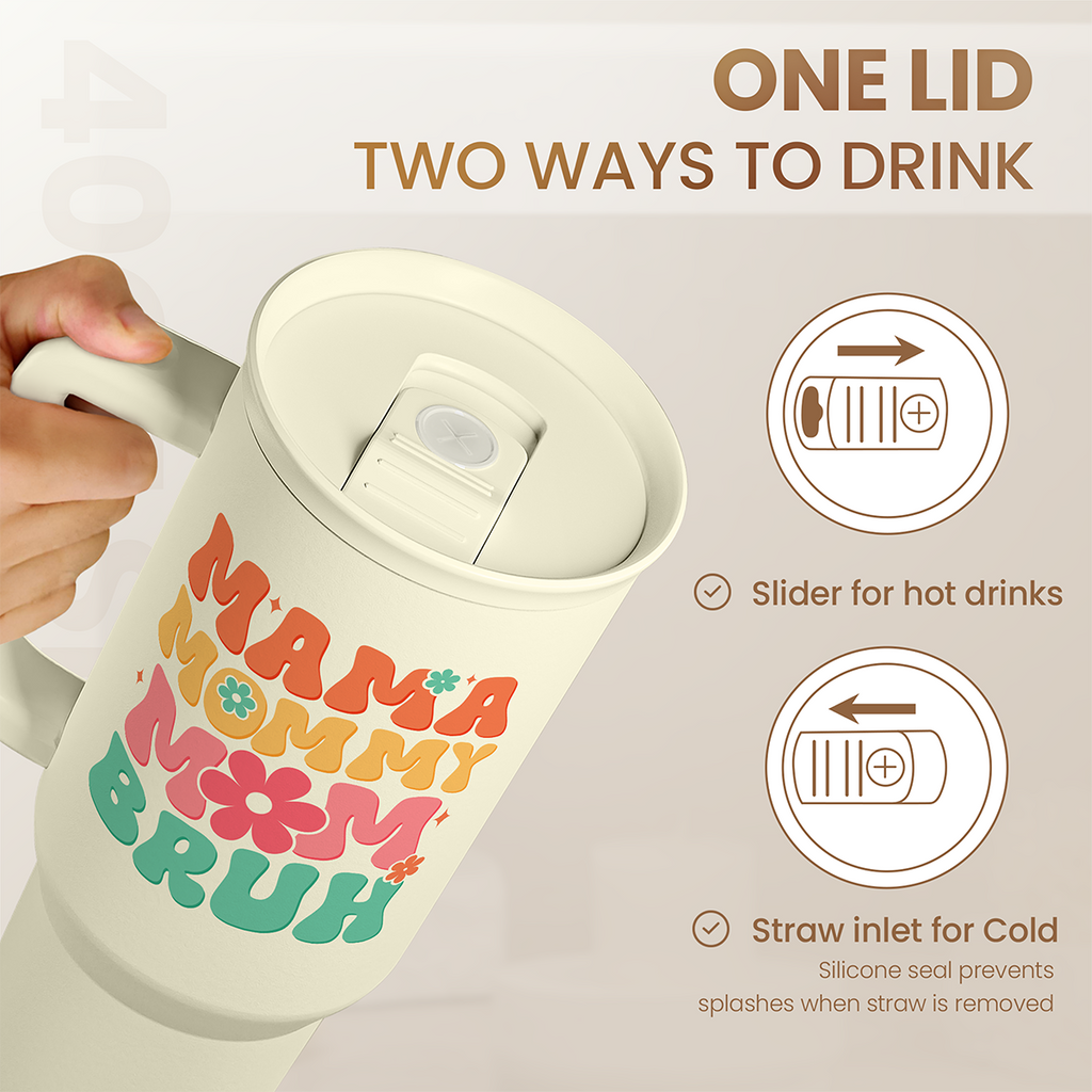 Beige Funny Mom Mama Bruh Slidemate | Slider Tumbler with Handle 40oz