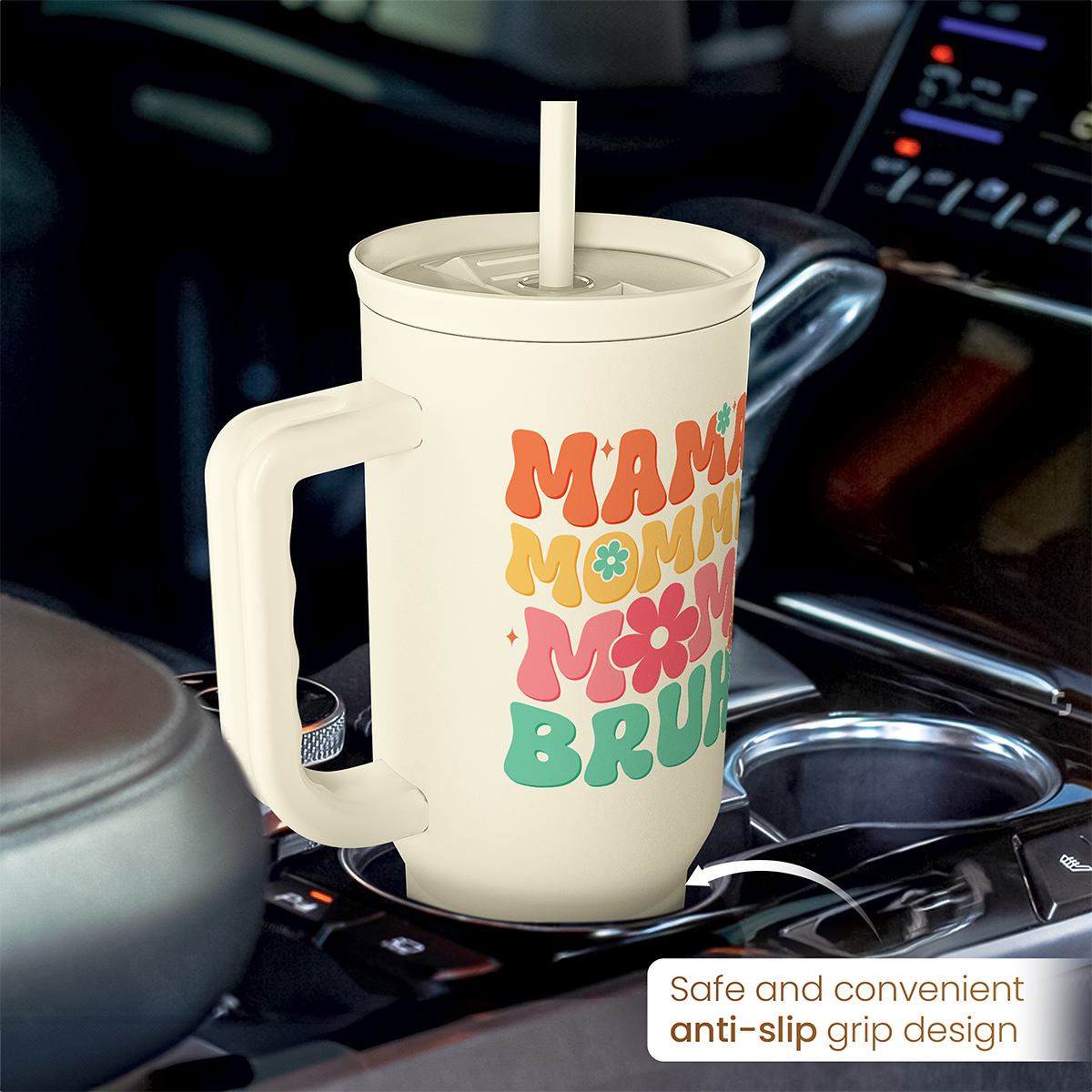 Beige Funny Mom Mama Bruh Slidemate | Slider Tumbler with Handle 40oz