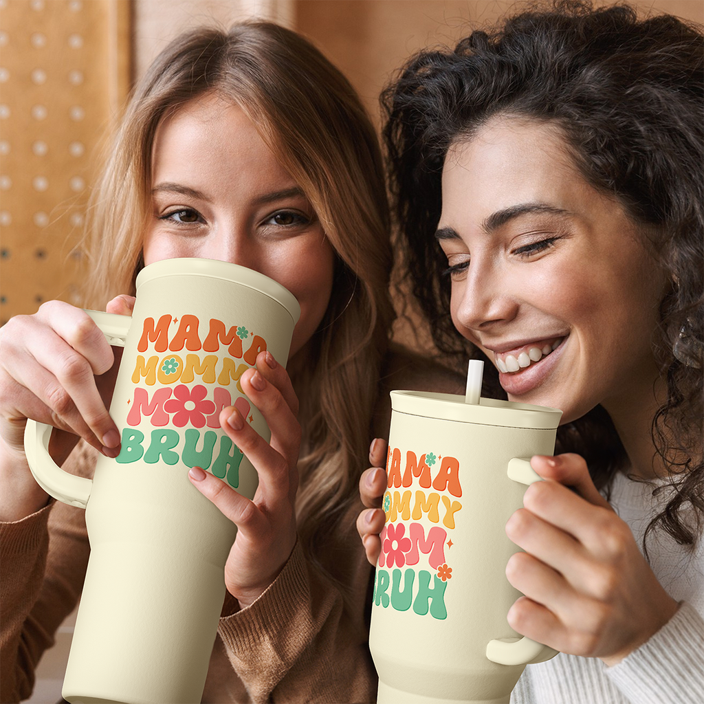 Beige Funny Mom Mama Bruh Slidemate | Slider Tumbler with Handle 40oz