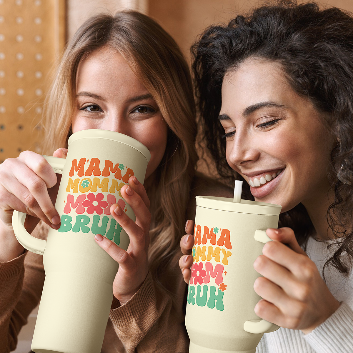 Beige Funny Mom Mama Bruh Slidemate | Slider Tumbler with Handle 40oz
