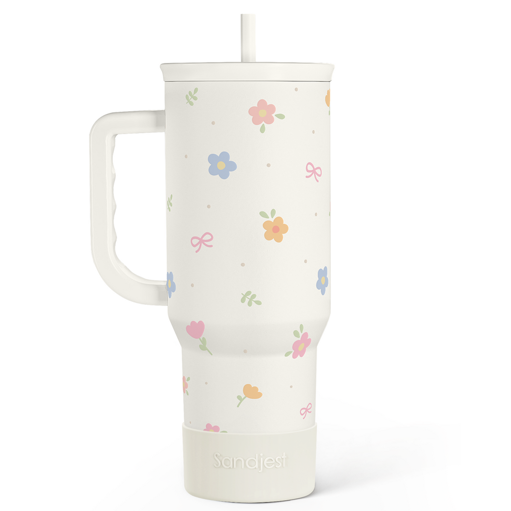 White Floral Slidemate | Slider Tumbler with Handle 40oz