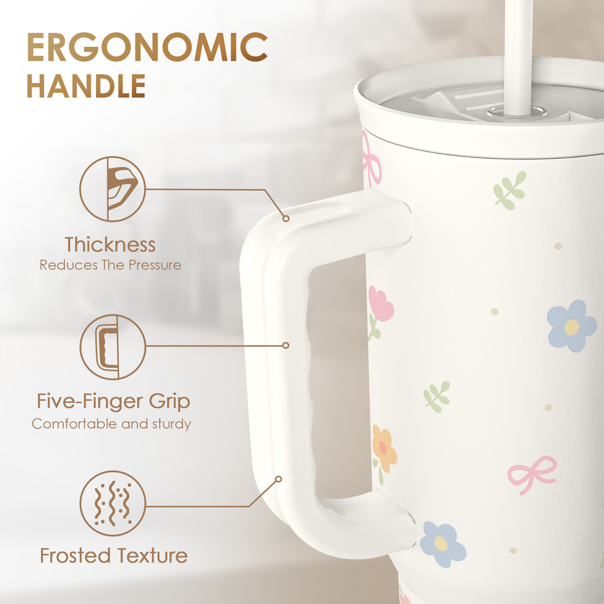 White Floral Slidemate | Slider Tumbler with Handle 40oz