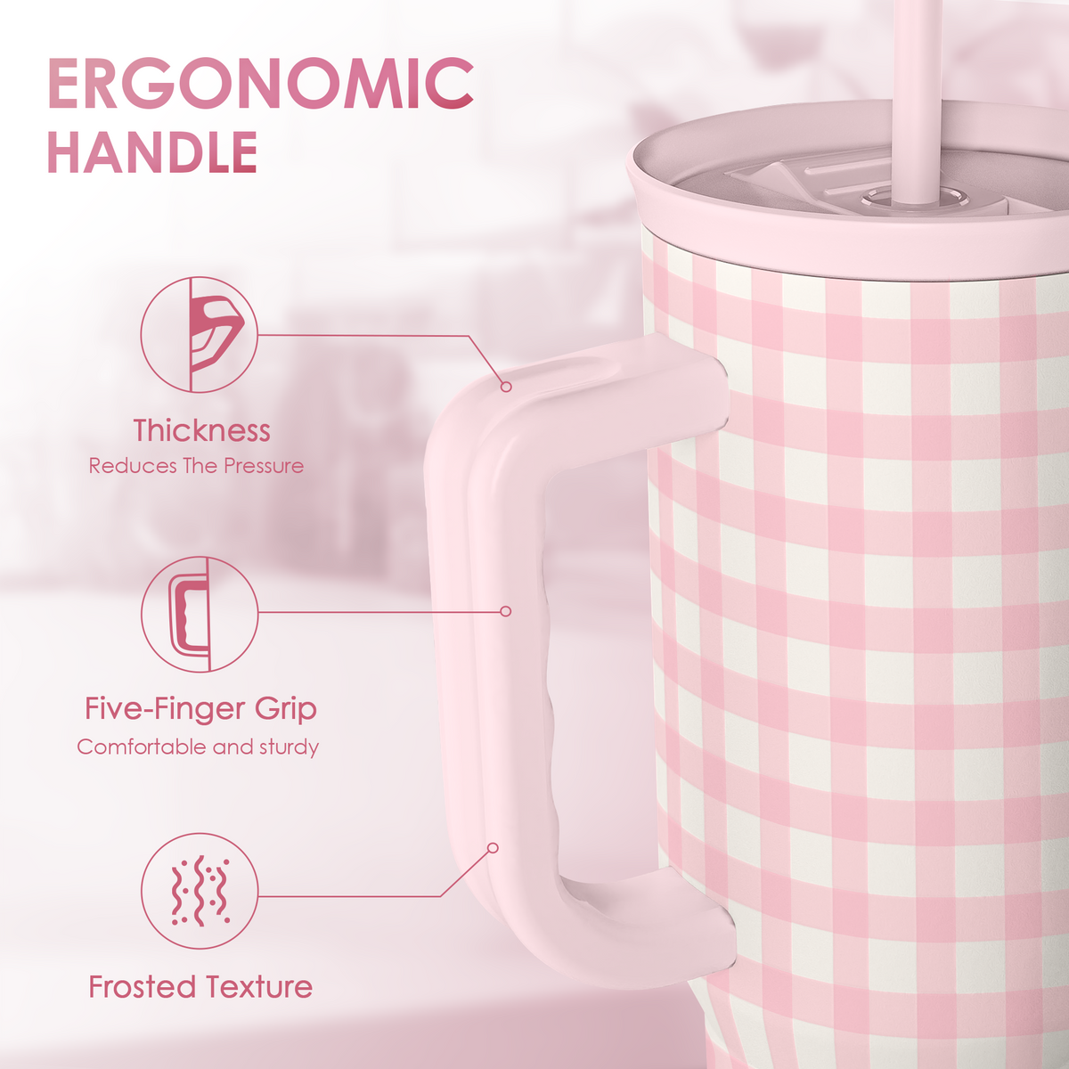 Pink Gingham Slidemate | Slider Tumbler with Handle 40oz