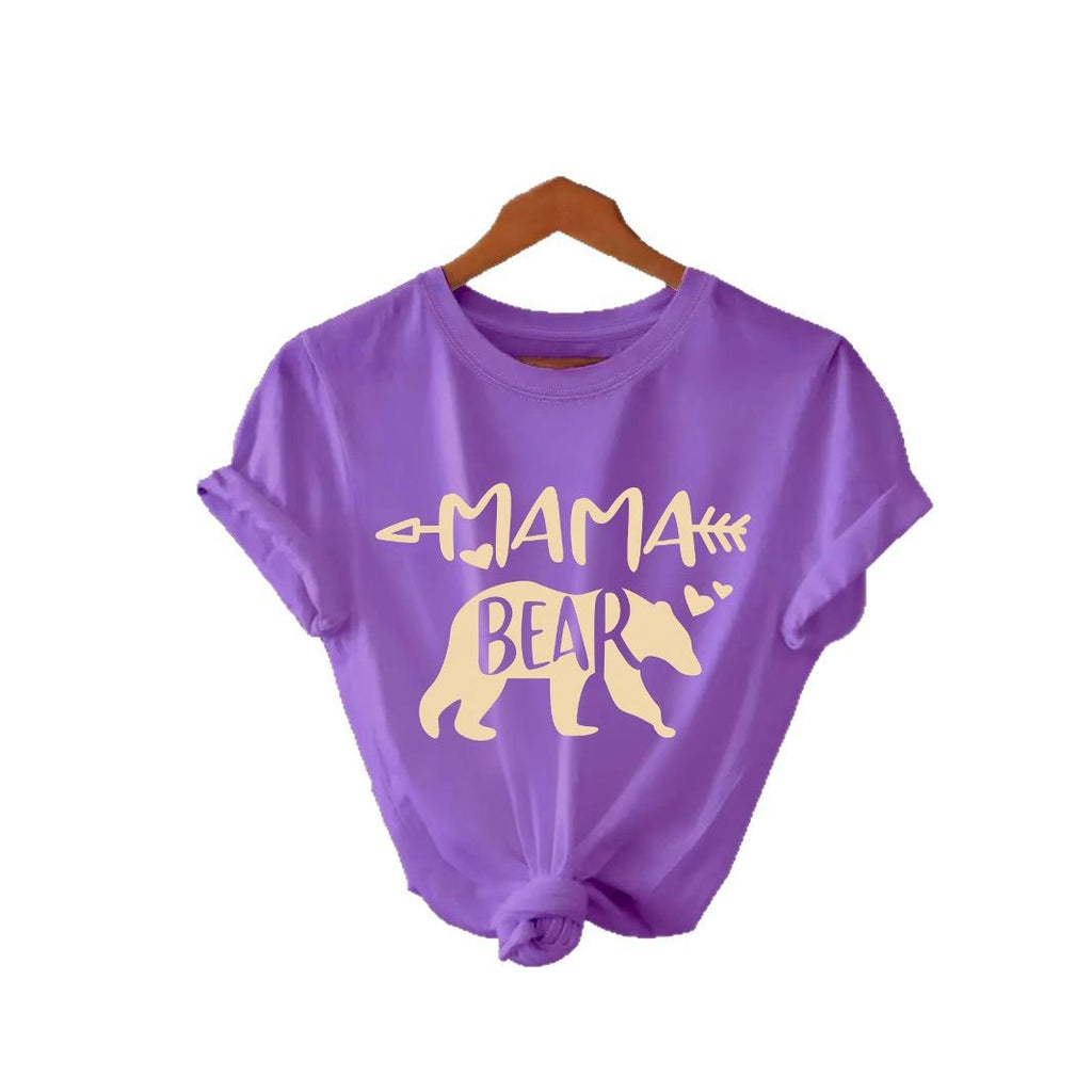 MAMA Bear BEAR Round Neck Hooded Short Sleeve