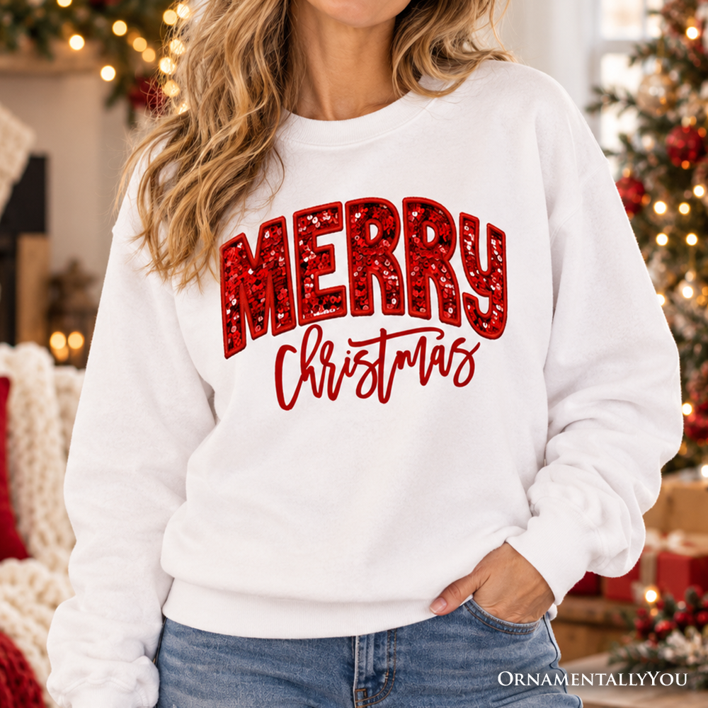 Merry Christmas Red Glitter-Look Sweatshirt