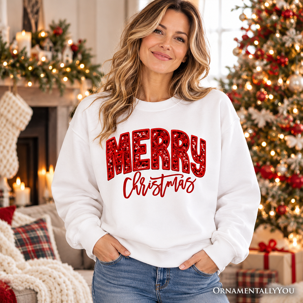 Merry Christmas Red Glitter-Look Sweatshirt