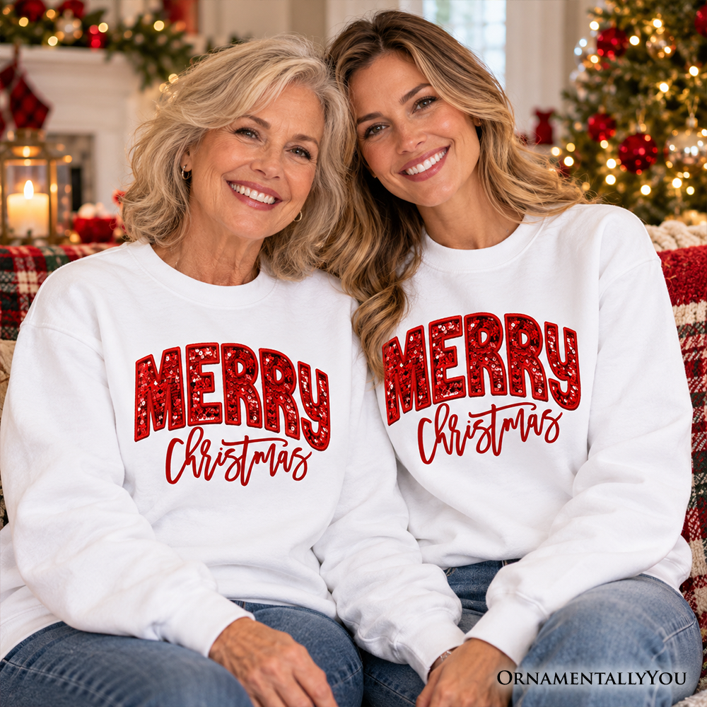 Merry Christmas Red Glitter-Look Sweatshirt