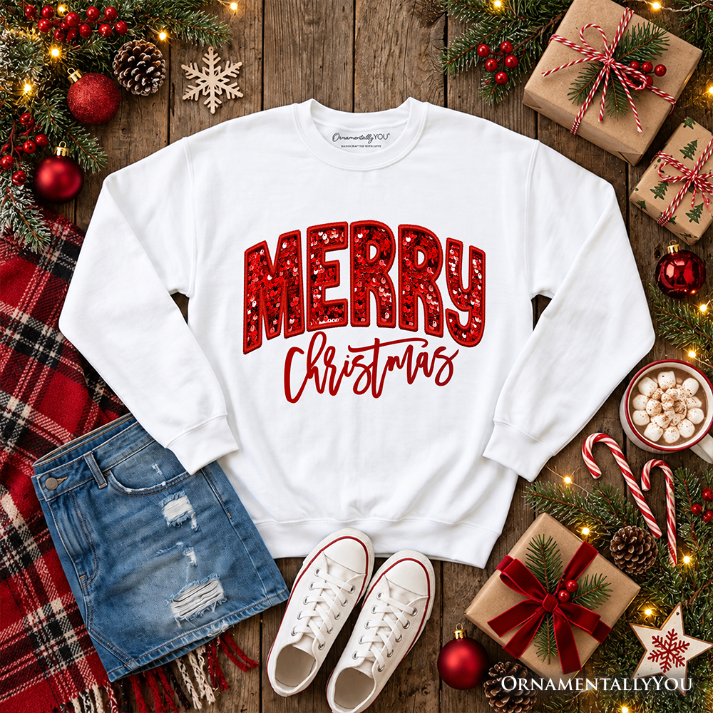 Merry Christmas Red Glitter-Look Sweatshirt