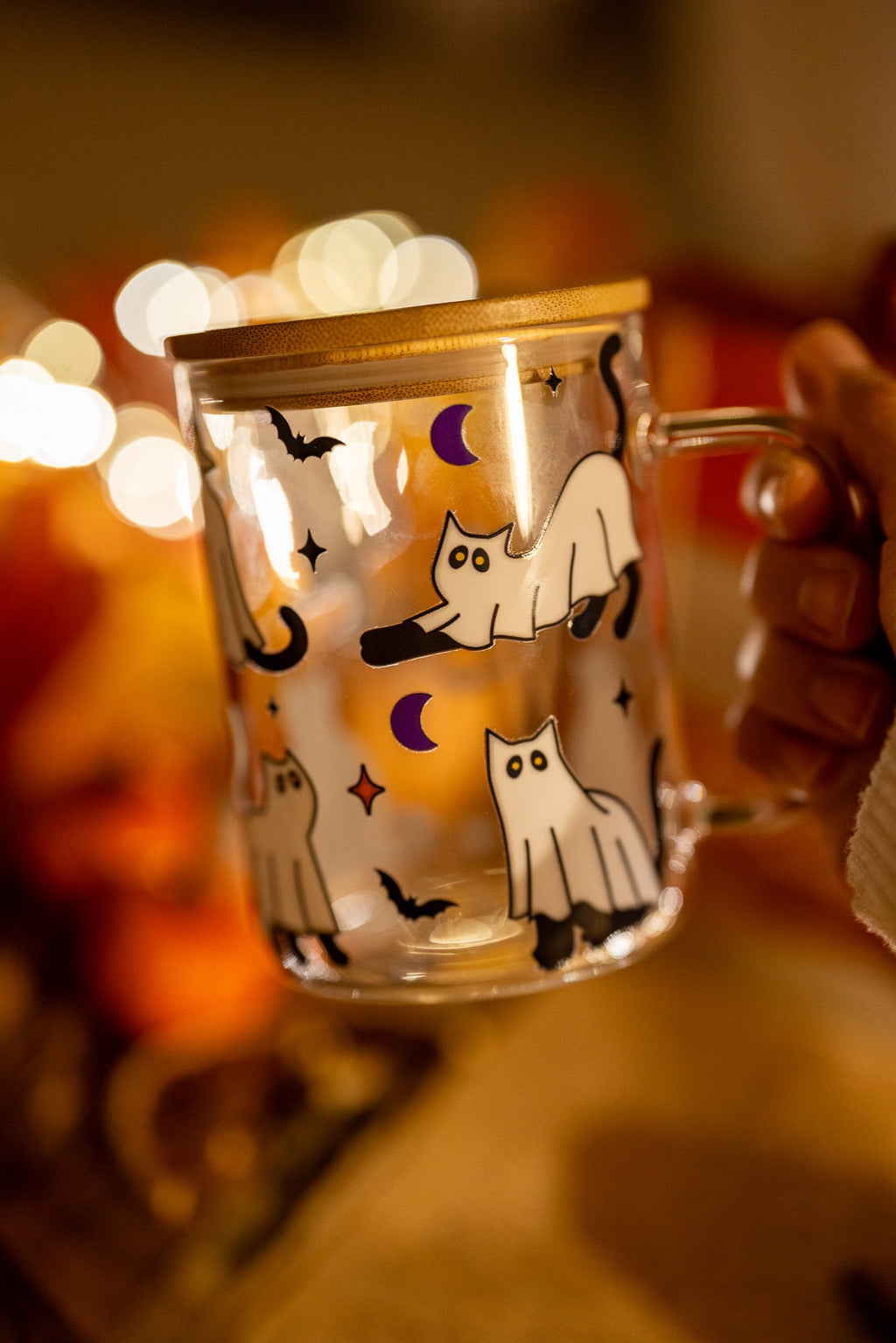 Halloween Ghost Kitty Glass Cup | 16 oz