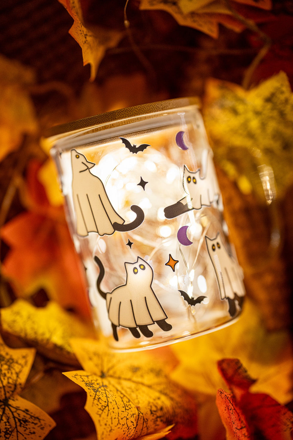 Halloween Ghost Kitty Glass Cup | 16 oz