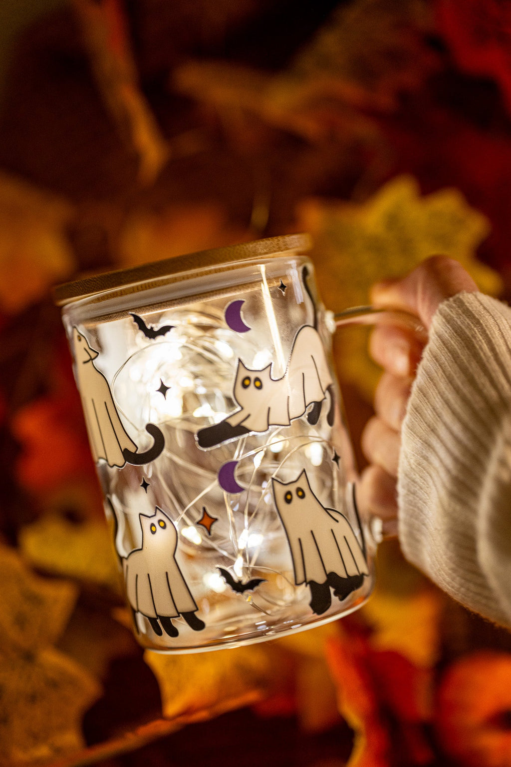 Halloween Ghost Kitty Glass Cup | 16 oz