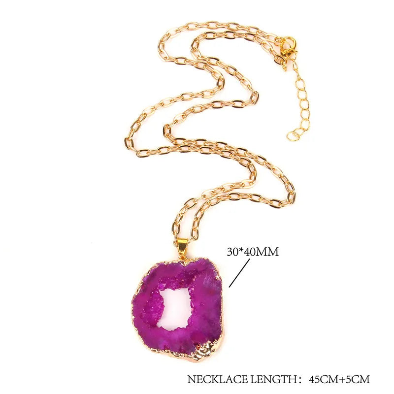 Druzy Crystal Pendant Necklace — Natural Agate & Quartz Gem Charm for Women