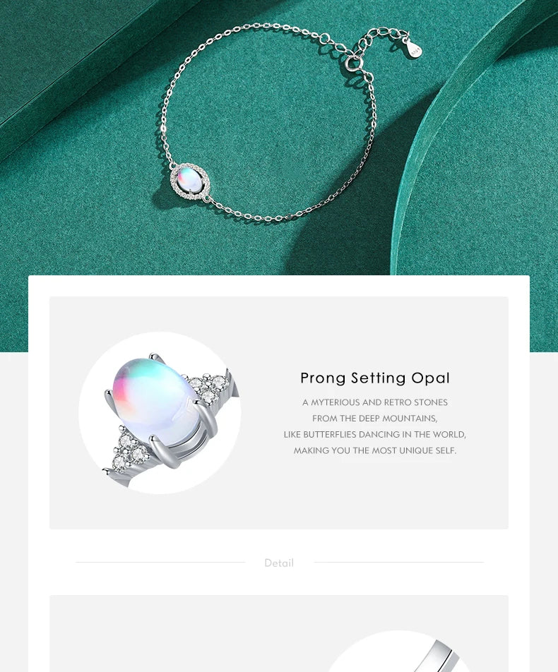 Natural Moonstone Jewelry Set | 925 Sterling Silver | Oval Ring & Charm Bracelet