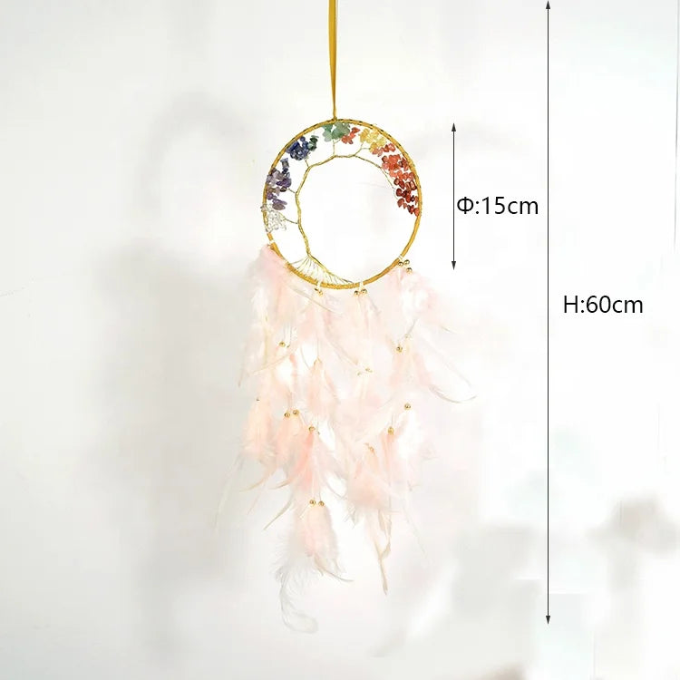 Rose Pink Feather & Chakra Stone Dreamcatcher