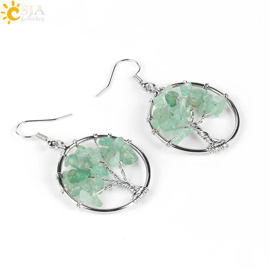 Crystal Tree of Life Drop Earrings — 13 Natural Stones
