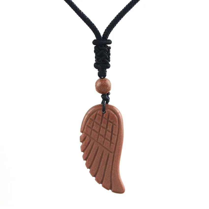 Crystal Angel Wing Pendant Necklace — Natural Gemstone Adjustable Rope