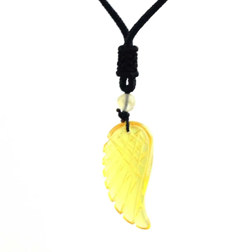 Crystal Angel Wing Pendant Necklace — Natural Gemstone Adjustable Rope