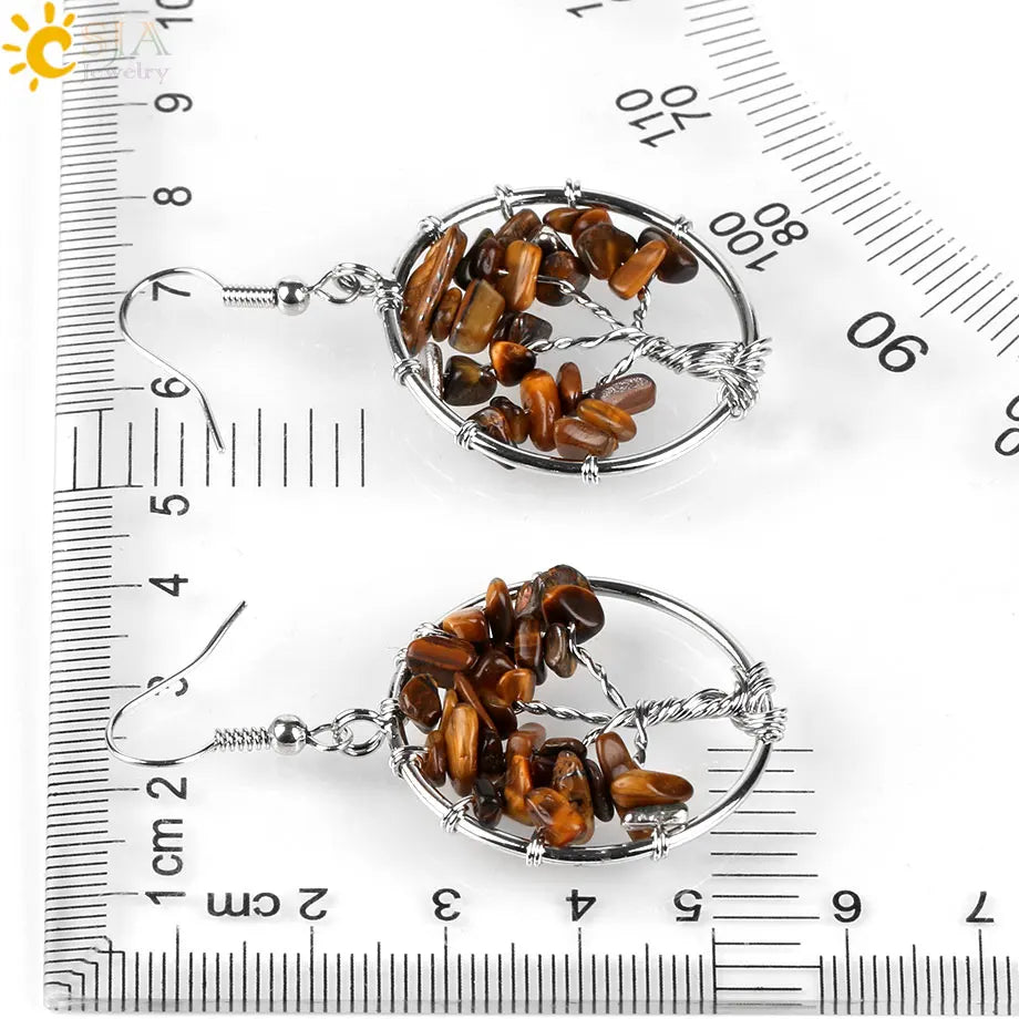 Crystal Tree of Life Drop Earrings — 13 Natural Stones