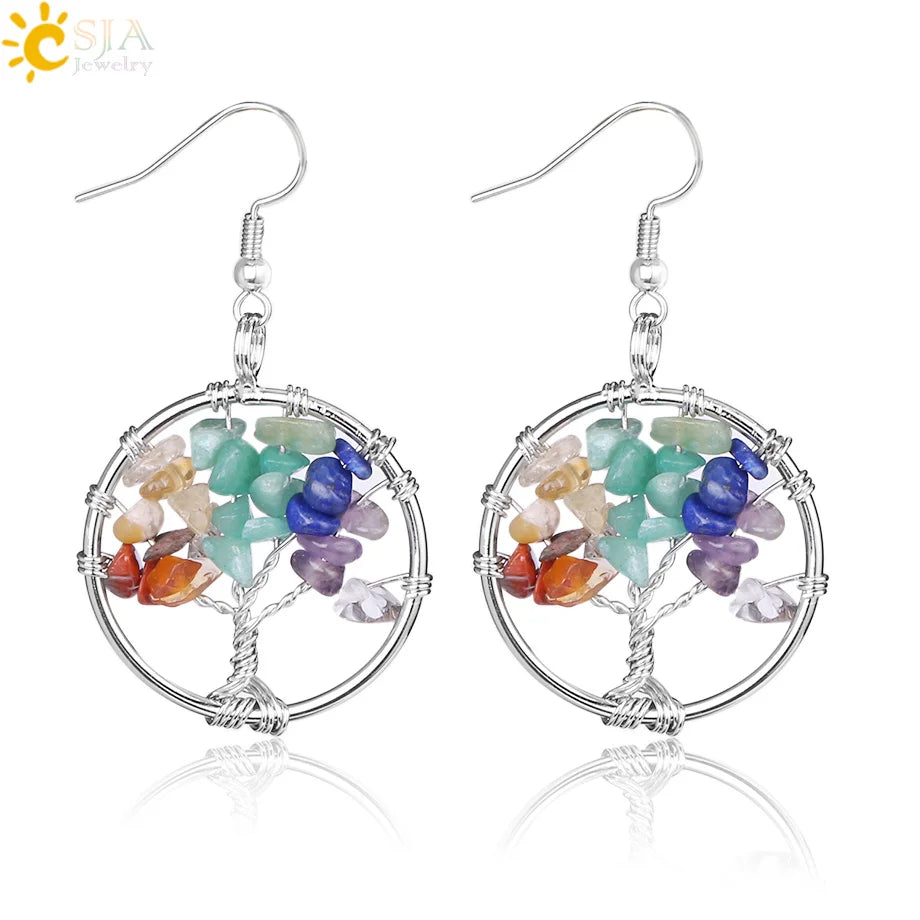 Crystal Tree of Life Drop Earrings — 13 Natural Stones