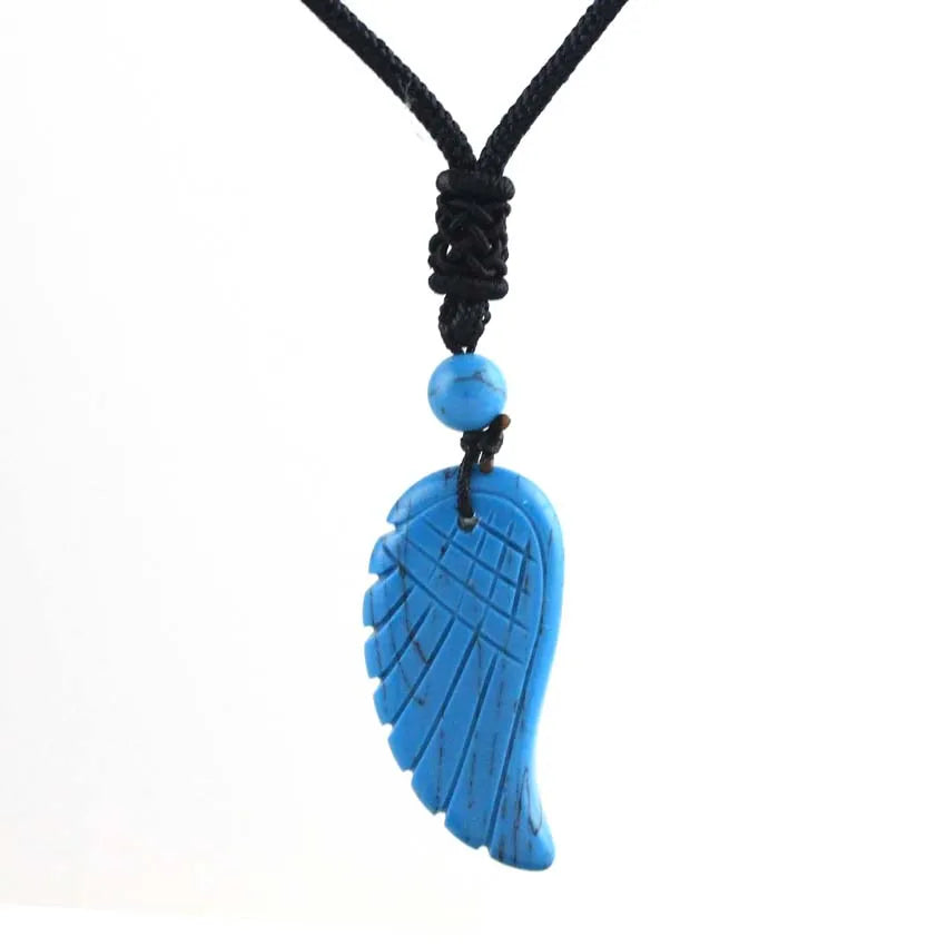 Crystal Angel Wing Pendant Necklace — Natural Gemstone Adjustable Rope