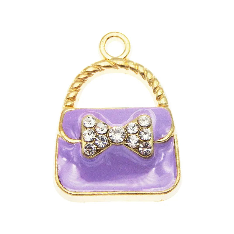 Bow & Crystal Enamel Handbag Charms – 6pcs Alloy Pendants for Jewelry Making