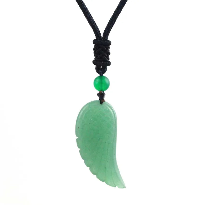 Crystal Angel Wing Pendant Necklace — Natural Gemstone Adjustable Rope