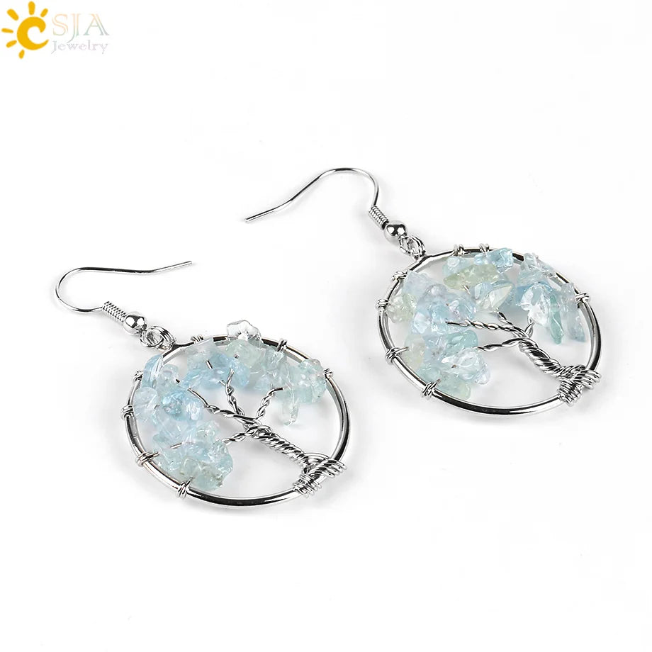 Crystal Tree of Life Drop Earrings — 13 Natural Stones