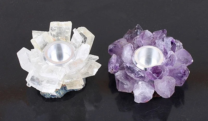 Raw Crystal Cluster Candle Holder — Amethyst, Fluorite & Quartz