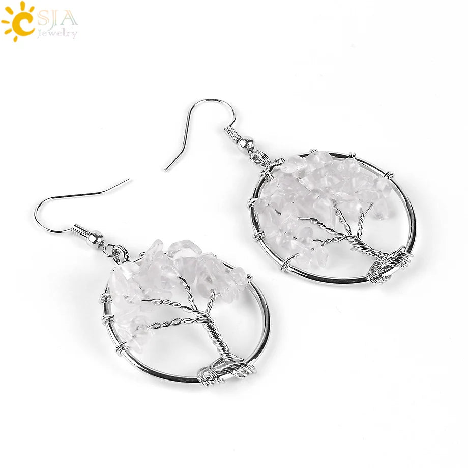 Crystal Tree of Life Drop Earrings — 13 Natural Stones