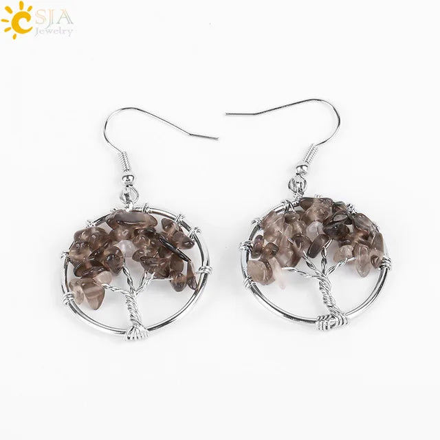 Crystal Tree of Life Drop Earrings — 13 Natural Stones